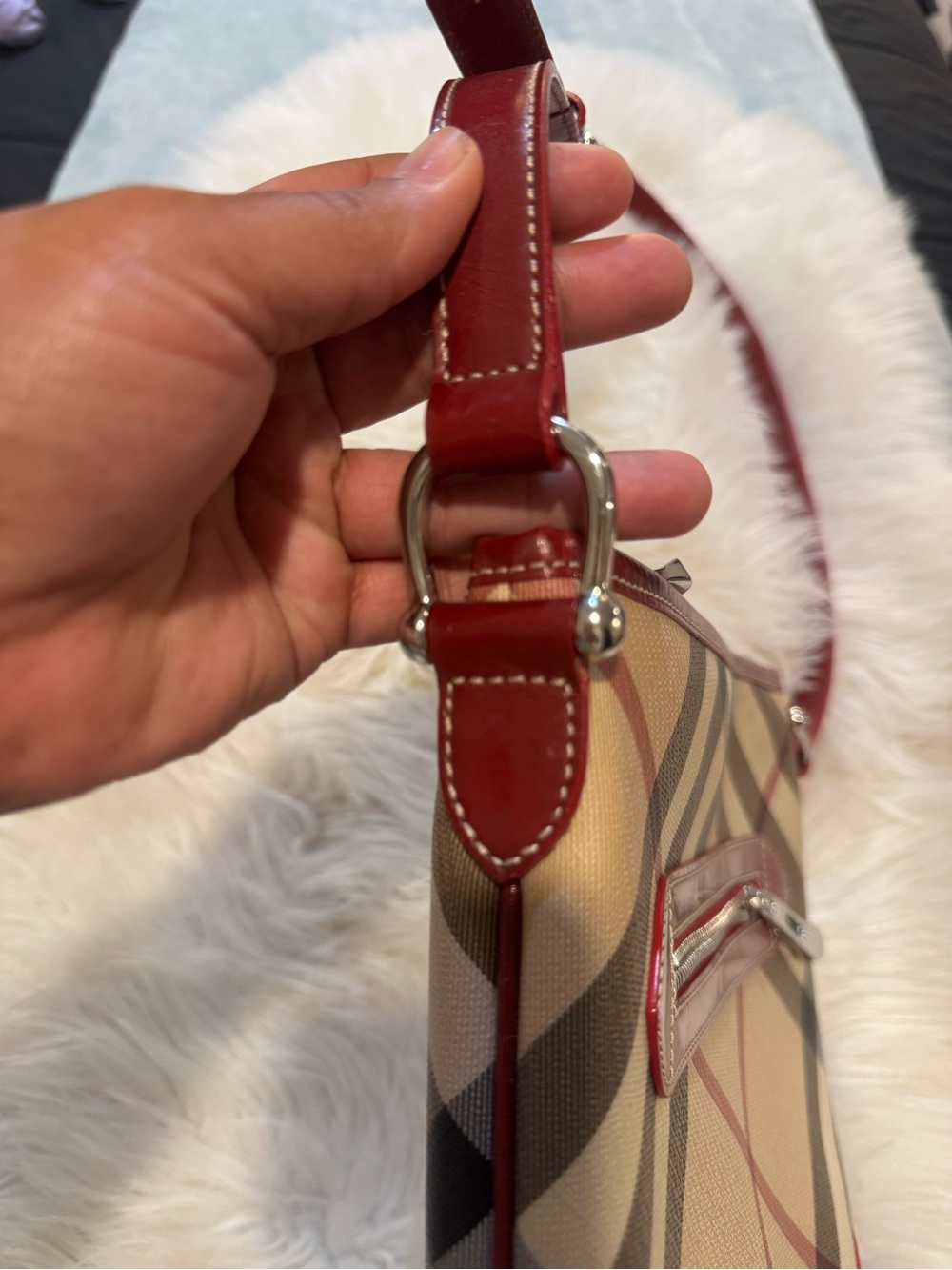 Burberry Red Plaid canvas Crossbody Shoulder Bag - Picture 3 of 8